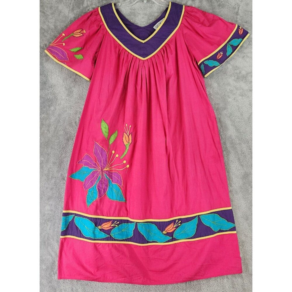 Styled‎ by Saybury Dress Womens Medium Pink Floral Embroidered 80s Vintage Midi